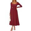 imageZESICA Fall Dresses for Women 2025 Elegant Classy Square Neck Long Sleeve Flowy Wedding Guest Party Midi DressBurgundy
