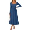 imageZESICA Fall Dresses for Women 2025 Elegant Classy Square Neck Long Sleeve Flowy Wedding Guest Party Midi DressDusty Blue
