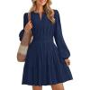 imageZESICA Long Sleeve V Neck Mini Dresses for Women 2025 Fall High Waist Ruffle Pleated A Line Cocktail Party Short DressNavy
