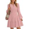 imageZESICA Long Sleeve V Neck Mini Dresses for Women 2025 Fall High Waist Ruffle Pleated A Line Cocktail Party Short DressPink