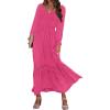 imageZESICA Womens 2025 Boho Long Sleeve Square Neck Smocked High Waist Flowy A Line Lace Trim Maxi DressRose Pink