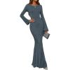 imageZESICA Womens 2025 Fall Bodycon Sweater Dress Long Sleeve Boat Neck Ribbed Knit Wedding Guest Cocktail Maxi DressesDusty Blue