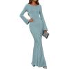 imageZESICA Womens 2025 Fall Bodycon Sweater Dress Long Sleeve Boat Neck Ribbed Knit Wedding Guest Cocktail Maxi DressesLight Blue
