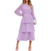 imageZESICA Womens 2025 Fall Long Sleeve Ruffle Tiered Layered Chiffon Flowy Swing Wedding Guest Cocktail Party Midi DressPurple