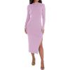 imageZESICA Womens 2025 Ribbed Knit Dress Long Sleeve Mock Neck Slim Fit Side Slit Fall Elegant Sweater DressesPurple