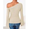 imageZESICA Womens Off Shoulder Tops Bell Long Sleeve Shirts 2025 Fall Trendy Going Out Ruched Tight Fitted Y2K ClothesApricot