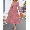 imageZESICA Womens Fall Long Sleeve Maxi Dresses 2025 Crew Neck Swiss Dot Tiered Flowy A Line Wedding Cocktail Party DressDusty Pink