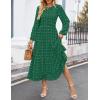imageZESICA Womens Fall Long Sleeve Maxi Dresses 2025 Crew Neck Swiss Dot Tiered Flowy A Line Wedding Cocktail Party DressGreen