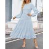 imageZESICA Womens Fall Long Sleeve Maxi Dresses 2025 Crew Neck Swiss Dot Tiered Flowy A Line Wedding Cocktail Party DressLight Blue