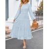 imageZESICA Womens Fall Long Sleeve Maxi Dresses 2025 Crew Neck Swiss Dot Tiered Flowy A Line Wedding Cocktail Party DressLight Blue
