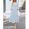 imageZESICA Womens Fall Long Sleeve Maxi Dresses 2025 Crew Neck Swiss Dot Tiered Flowy A Line Wedding Cocktail Party DressLight Blue