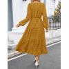 imageZESICA Womens Fall Long Sleeve Maxi Dresses 2025 Crew Neck Swiss Dot Tiered Flowy A Line Wedding Cocktail Party DressMustard