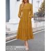 imageZESICA Womens Fall Long Sleeve Maxi Dresses 2025 Crew Neck Swiss Dot Tiered Flowy A Line Wedding Cocktail Party DressMustard