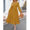 imageZESICA Womens Fall Long Sleeve Maxi Dresses 2025 Crew Neck Swiss Dot Tiered Flowy A Line Wedding Cocktail Party DressMustard