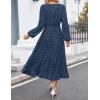imageZESICA Womens Fall Long Sleeve Maxi Dresses 2025 Crew Neck Swiss Dot Tiered Flowy A Line Wedding Cocktail Party DressNavy