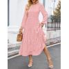 imageZESICA Womens Fall Long Sleeve Maxi Dresses 2025 Crew Neck Swiss Dot Tiered Flowy A Line Wedding Cocktail Party DressPink