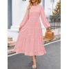 imageZESICA Womens Fall Long Sleeve Maxi Dresses 2025 Crew Neck Swiss Dot Tiered Flowy A Line Wedding Cocktail Party DressPink