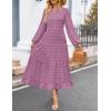 imageZESICA Womens Fall Long Sleeve Maxi Dresses 2025 Crew Neck Swiss Dot Tiered Flowy A Line Wedding Cocktail Party DressPurple