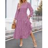 imageZESICA Womens Fall Long Sleeve Maxi Dresses 2025 Crew Neck Swiss Dot Tiered Flowy A Line Wedding Cocktail Party DressPurple