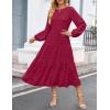 imageZESICA Womens Fall Long Sleeve Maxi Dresses 2025 Crew Neck Swiss Dot Tiered Flowy A Line Wedding Cocktail Party DressWine Red