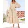 imageZESICA Womens Fall Long Sleeve Maxi Dresses 2025 Square Neck Hollow Out Eyelet Smocked A Line Cocktail Party DressApricot