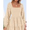imageZESICA Womens Fall Long Sleeve Maxi Dresses 2025 Square Neck Hollow Out Eyelet Smocked A Line Cocktail Party DressApricot