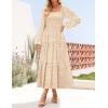 imageZESICA Womens Fall Long Sleeve Maxi Dresses 2025 Square Neck Hollow Out Eyelet Smocked A Line Cocktail Party DressApricot