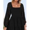 imageZESICA Womens Fall Long Sleeve Maxi Dresses 2025 Square Neck Hollow Out Eyelet Smocked A Line Cocktail Party DressBlack