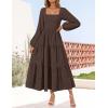 imageZESICA Womens Fall Long Sleeve Maxi Dresses 2025 Square Neck Hollow Out Eyelet Smocked A Line Cocktail Party DressCoffee