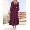 imageZESICA Womens Fall Long Sleeve Maxi Dresses 2025 Square Neck Hollow Out Eyelet Smocked A Line Cocktail Party DressFuchsia