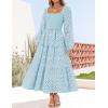 imageZESICA Womens Fall Long Sleeve Maxi Dresses 2025 Square Neck Hollow Out Eyelet Smocked A Line Cocktail Party DressLightblue