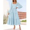 imageZESICA Womens Fall Long Sleeve Maxi Dresses 2025 Square Neck Hollow Out Eyelet Smocked A Line Cocktail Party DressLightblue