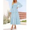 imageZESICA Womens Fall Long Sleeve Maxi Dresses 2025 Square Neck Hollow Out Eyelet Smocked A Line Cocktail Party DressLightblue