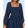 imageZESICA Womens Fall Long Sleeve Maxi Dresses 2025 Square Neck Hollow Out Eyelet Smocked A Line Cocktail Party DressNavy