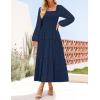 imageZESICA Womens Fall Long Sleeve Maxi Dresses 2025 Square Neck Hollow Out Eyelet Smocked A Line Cocktail Party DressNavy