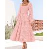 imageZESICA Womens Fall Long Sleeve Maxi Dresses 2025 Square Neck Hollow Out Eyelet Smocked A Line Cocktail Party DressPink