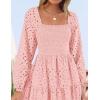 imageZESICA Womens Fall Long Sleeve Maxi Dresses 2025 Square Neck Hollow Out Eyelet Smocked A Line Cocktail Party DressPink