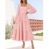imageZESICA Womens Fall Long Sleeve Maxi Dresses 2025 Square Neck Hollow Out Eyelet Smocked A Line Cocktail Party DressPink