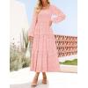 imageZESICA Womens Fall Long Sleeve Maxi Dresses 2025 Square Neck Hollow Out Eyelet Smocked A Line Cocktail Party DressPink