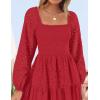 imageZESICA Womens Fall Long Sleeve Maxi Dresses 2025 Square Neck Hollow Out Eyelet Smocked A Line Cocktail Party DressRed