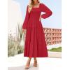 imageZESICA Womens Fall Long Sleeve Maxi Dresses 2025 Square Neck Hollow Out Eyelet Smocked A Line Cocktail Party DressRed