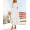 imageZESICA Womens Fall Long Sleeve Maxi Dresses 2025 Square Neck Hollow Out Eyelet Smocked A Line Cocktail Party DressWhite
