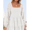 imageZESICA Womens Fall Long Sleeve Maxi Dresses 2025 Square Neck Hollow Out Eyelet Smocked A Line Cocktail Party DressWhite