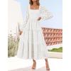 imageZESICA Womens Fall Long Sleeve Maxi Dresses 2025 Square Neck Hollow Out Eyelet Smocked A Line Cocktail Party DressWhite