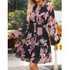 imageZESICA Womens Floral Long Sleeve Mini Dress Spring Button Chiffon A Line Swing Short Wedding Guest Holiday Party DressesBlack