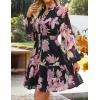imageZESICA Womens Floral Long Sleeve Mini Dress Spring Button Chiffon A Line Swing Short Wedding Guest Holiday Party DressesBlack