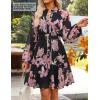 imageZESICA Womens Floral Long Sleeve Mini Dress Spring Button Chiffon A Line Swing Short Wedding Guest Holiday Party DressesBlack
