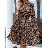 imageZESICA Womens Floral Long Sleeve Mini Dress Spring Button Chiffon A Line Swing Short Wedding Guest Holiday Party DressesLeopard