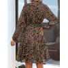 imageZESICA Womens Floral Long Sleeve Mini Dress Spring Button Chiffon A Line Swing Short Wedding Guest Holiday Party DressesLeopard