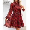 imageZESICA Womens Floral Long Sleeve Mini Dress Spring Button Chiffon A Line Swing Short Wedding Guest Holiday Party DressesRed